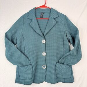 FOCUS Casual Life women's Jacket/blazer COTTON waffle knit texture teal blue (M)